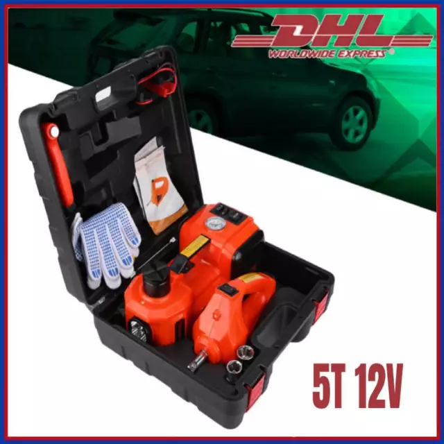 5Ton 12V 3-in-1 Auto Electric Hydraulic Floor Jack Lift + Impact Wrench Tool