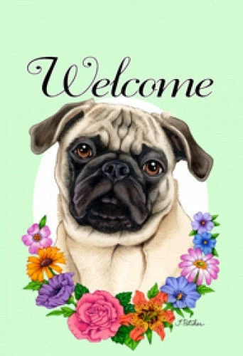 Welcome House Flag - Fawn Pug 63022