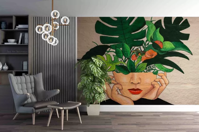 3D Woman Green Leaves Floral Wall Murals Wallpaper Murals Wall Sticker