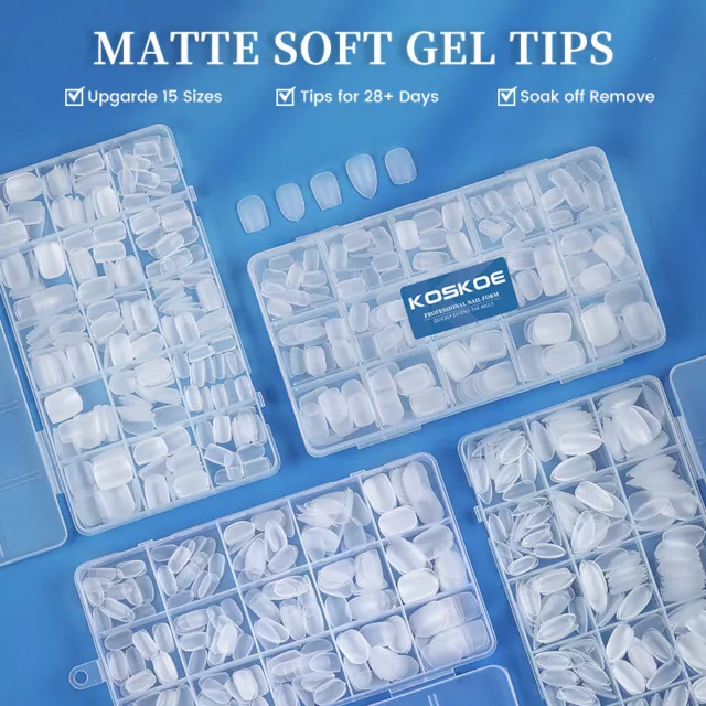 KOSKOE 300pcs/Box Matte Soft Gel Tips Fake Nails Press on False Nails Full Cover