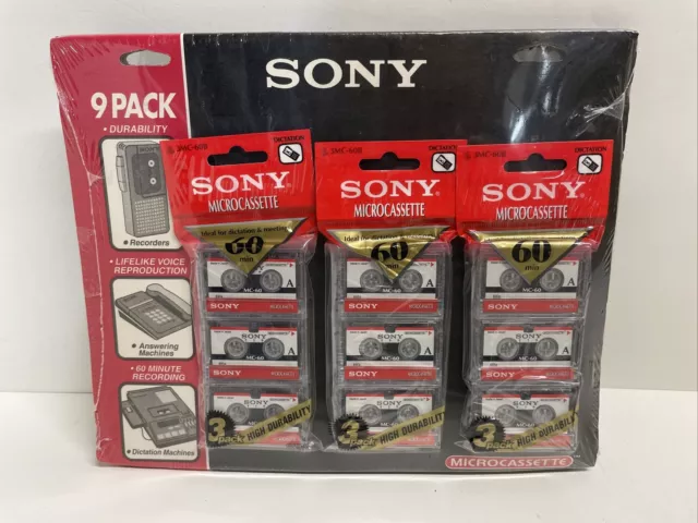 VTG Sony 60 Minute MC-60 Microcassette 9 Pack New Sealed 1994