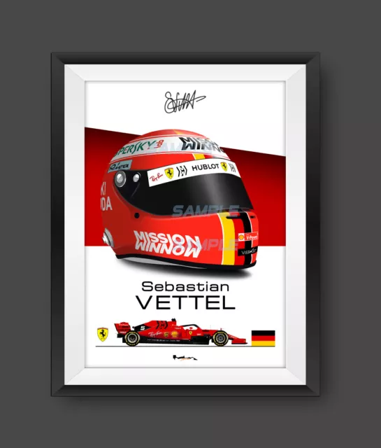 Sebastian Vettel Lauda Tribute Ferrari SF90 F1 Helmet Print - Scuderia GP