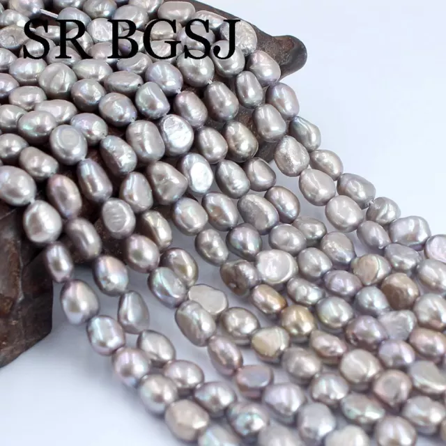 6-7mm Freeform Long Baroque Gray Freshwater Pearl Gemstone Beads Strand 14"