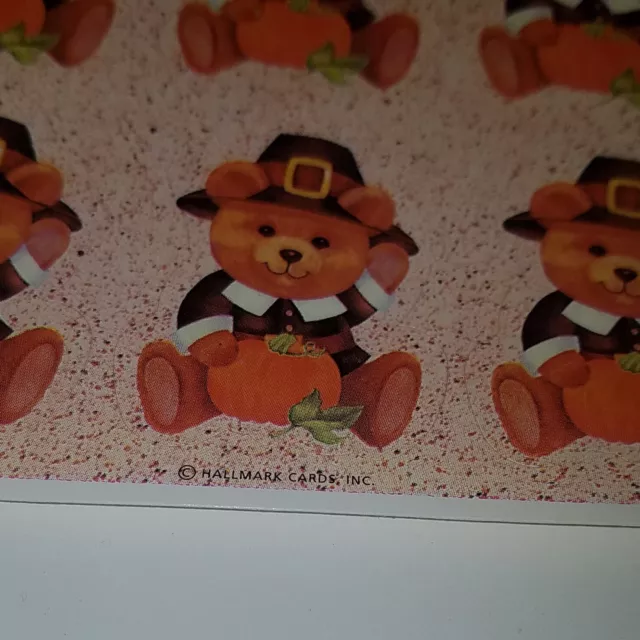 VTG Hallmark Teddy Bear Pilgrim Pumpkin Thanksgiving Stickers ~ Lot of 4 Sheets 3