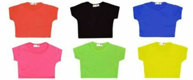 Girls Plain Crop Top Kids Short Sleeve Summer T-Shirts Dance Year Age 5-13 Years