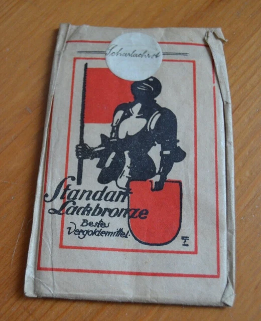 Original Tüte Standart Lackbronze "Scharlachrot" mit Inhalt um 1920
