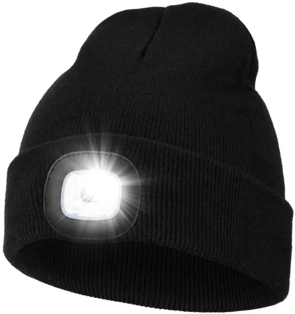 Wintermütze warme Strickmütze mit LED Licht aufladbar Beanie USB Mütze Schwarz