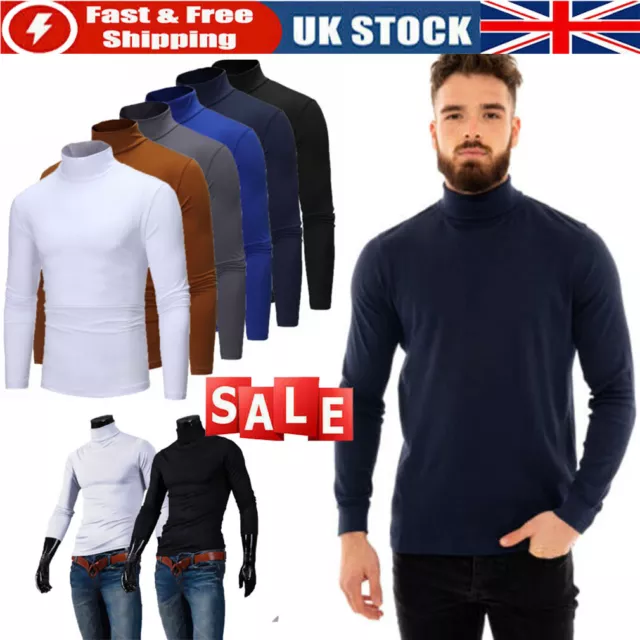 UK Men Roll Neck Jumper Lightweight Baselayer T-Shirt Top Turtle High Polo Neck