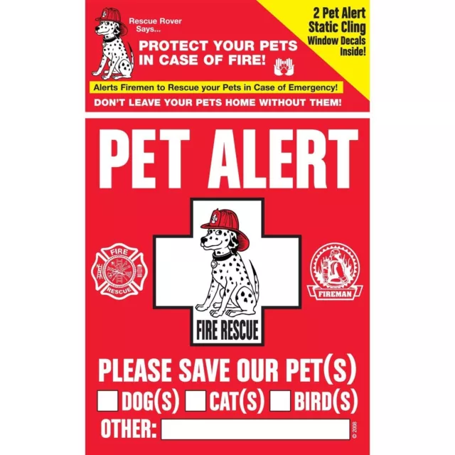 Pet Alert Safety Decals Two Count Static Cling Glass Surface Window Stickers 