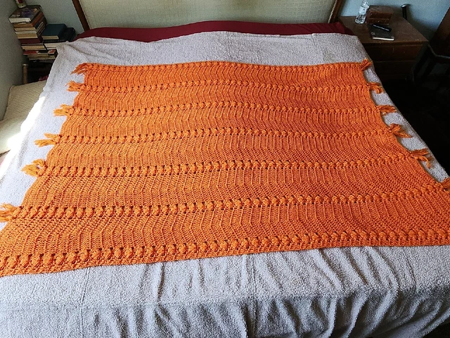 Vintage Afghan Throw Blanket Crochet Hand Knit Hippie Boho 48"X 68"