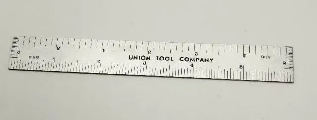 Vintage, UNION TOOL CO. 6" RULE in original sleeve, 8ths,16ths, 32, 64ths