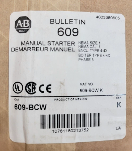 Allen Bradley 609-BCW Manual Starter -FACTORY SEALED***FREE SHIPPING***