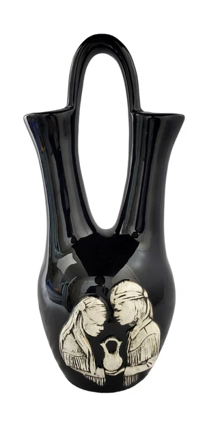 Leone Kuhne Earthtones Native American Art Blackware Pottery Wedding Vase