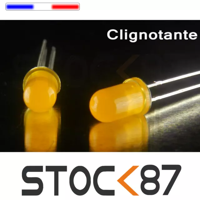 D442# LED 5mm clignotante (1,5Hz)  orange diffusant dispo 10, 25, ou 100pcs