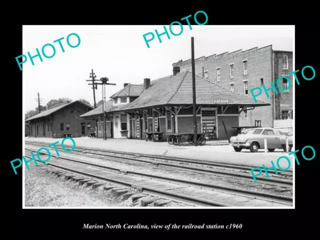 OLD LARGE HISTORIC PHOTO OF MARION NORTH CAROLINA THE RAILROAD STATION c1960