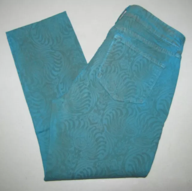 Womens NYDJ Skinny Stretch Jeans. Size 10 Turquoise Print. 26" Inseam.