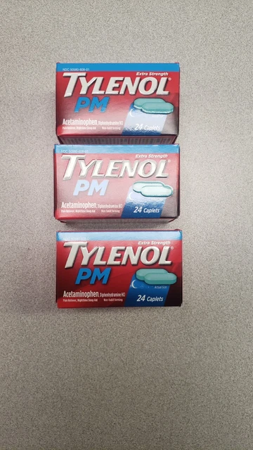 (Lot Of 3)TYLENOL PM Extra Strength Pain Reliever and Sleep Aid Caplets - 24 Ct