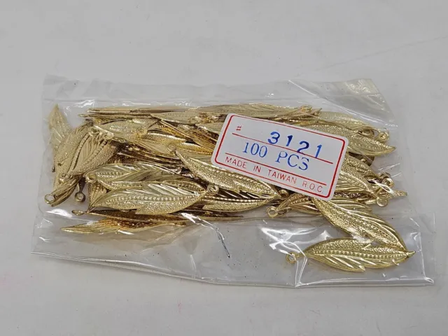 100 pcs Gold Tone Metal Small Leaf Stampings Charms Leaves Craft Jewelry Accents