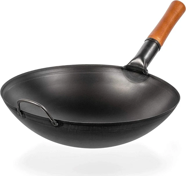 Padella Wok Acciaio Carbonio Mescolare Padella Friggitrice Tradizionale Cinese Giapponese Wok 14 pollici/36 cm