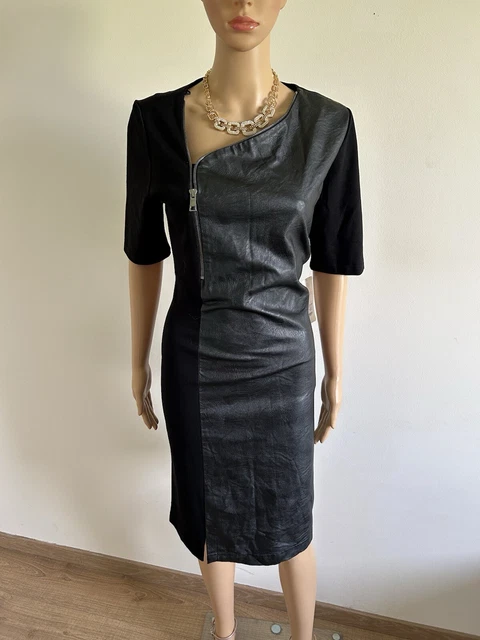 Robe Femme Simili Cuir Mohito Taille XS (34) Noir - Longueur Midi, Neuve Sans étiquette