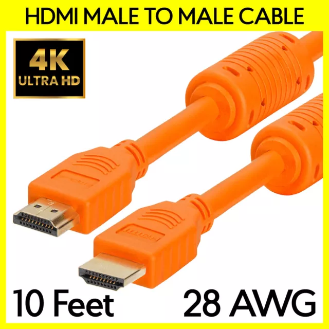 Cable HDMI naranja con núcleos de ferrita cable 10 ft 28awg para monitor de TV PC PS4 XBOX