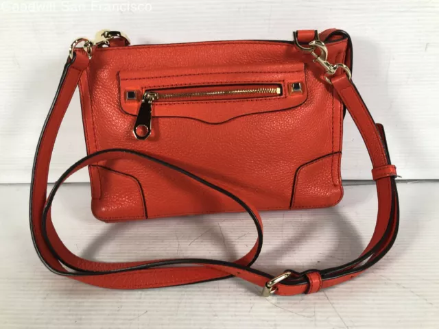 Rebecca Minkoff Womens Red Orange Leather Adjustable Strap Crossbody Bag Small