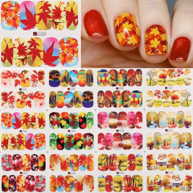 1 Big Sheet Nail Art Water Transfer Decals Stickers Maple Leaf Nail Wraps Decors