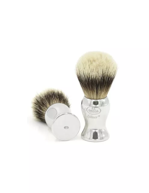 Pennello da Barba Tasso Silvertip con manico in Argento 925 Omega