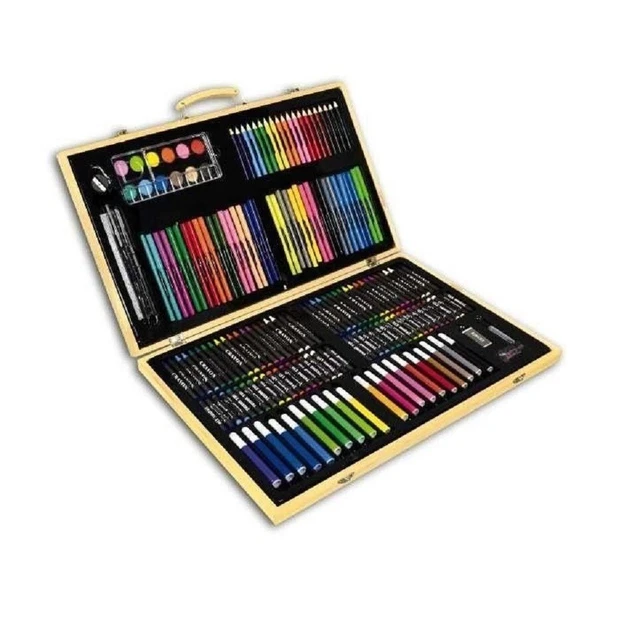 Coﬀret Mallette Artiste En Bois Avec 40 Crayons Et Pastels - Loisirs Créatifs Neuf