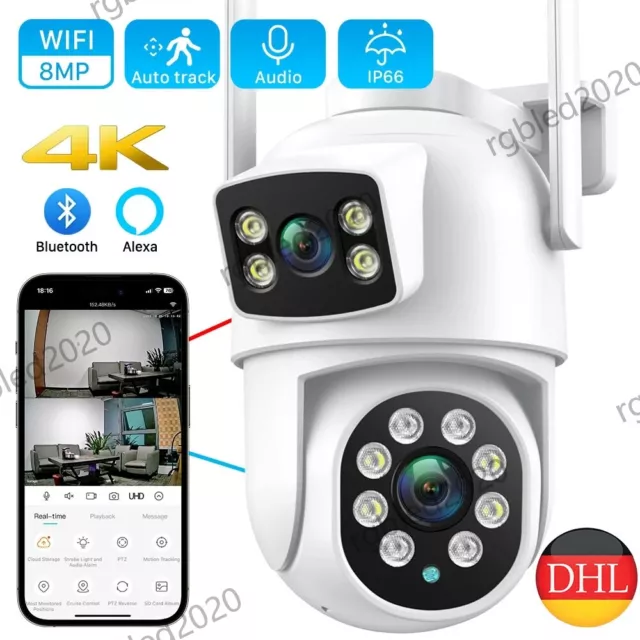 Nachtsicht 8MP HD FUNK WLAN WIFI IP CAMERA Outdoor AUßEN ÜBERWACHUNGSKAMERA Neu