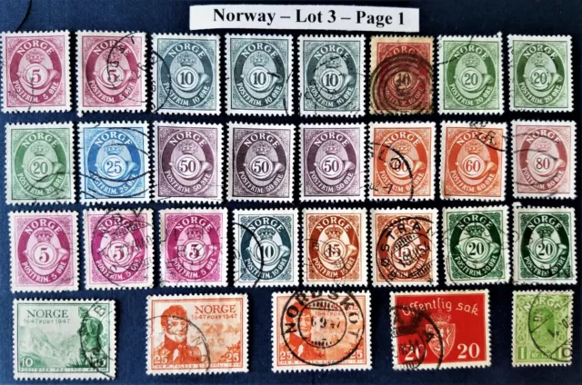 Norway: Lot 3 - 65+ different over 140 total stamps. Mint & Used all off paper.