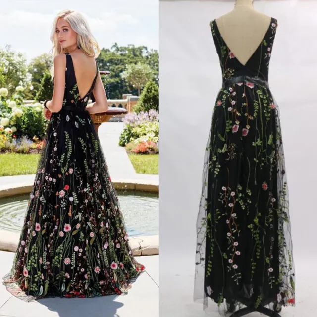 Embroidered floral wedding Ladies long evening prom dress bridesmaid