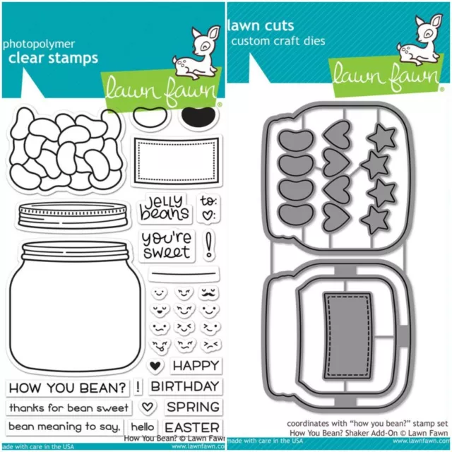Lawn Fawn "HOW YOU BEAN?" Clear Stamps Set & Matching "SHAKER ADD ON" Dies