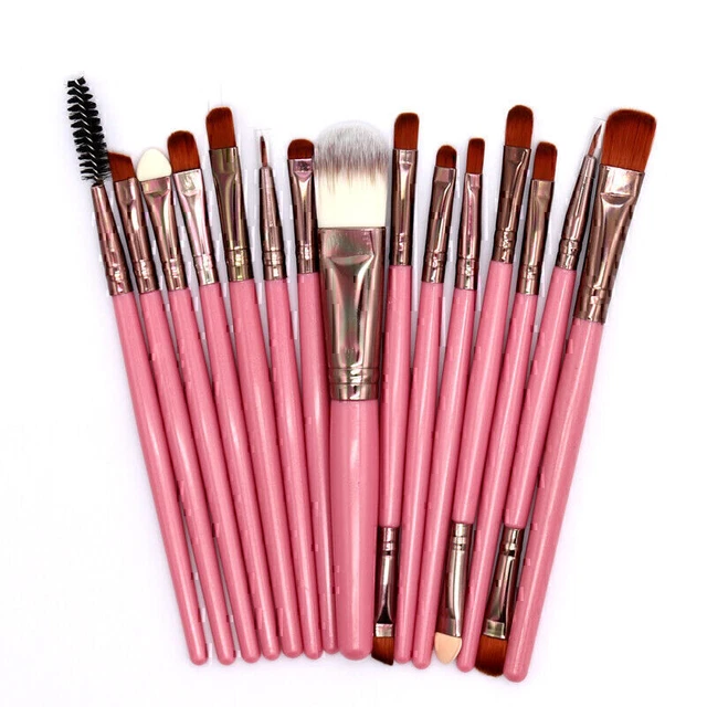 Juego de 15 cepillos de maquillaje profesionales rubor polvo sombra de ojos labios cepillo de belleza kit