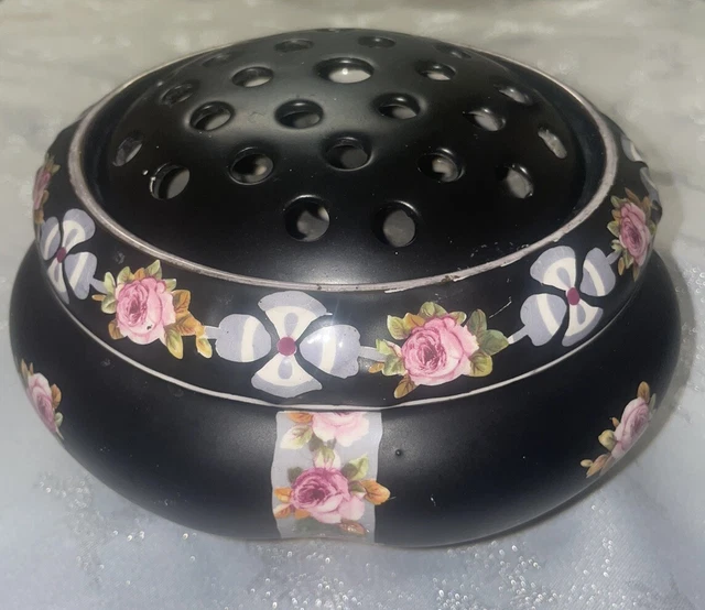 Vintage Crown Ducal Black Rose Design Posy Flower Bowl & Insert Art Deco 1907