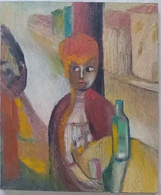 DIPINTO UOMO E donna al tavolo di un bar Quadro Olio su tela 60x50