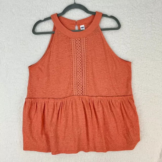 Old Navy Women's Orange Embroidered Linen Peplum Sleeveless Tank Top Size XL