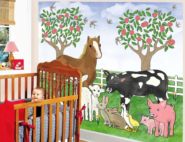 Jennifer Clark Designs 90"x72" 5-Panel Farm Mural Nursery Kids Bedroom NEW MINT