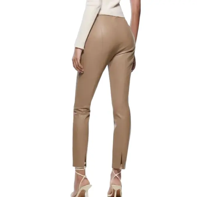 ZARA NEW WOMAN FAUX LEATHER HIGH-WAISTED LEGGINGS PANTS CAMEL 8372/061 M L