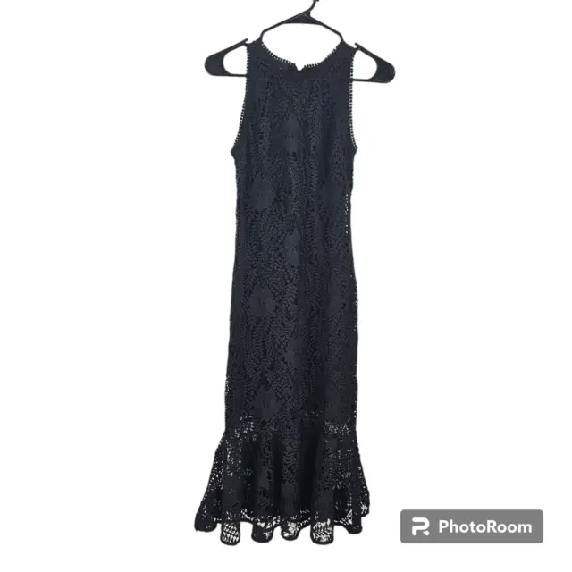 Shoshanna Midnight Dress Black Sleeveless Lace Cocktail Ruffle Hem Maxi Size M