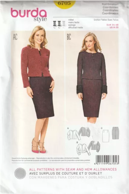 WOMEN'S PENCIL SKIRT Suit Burda Style Sewing Pattern 6705 UNCUT Sizes 8 ...