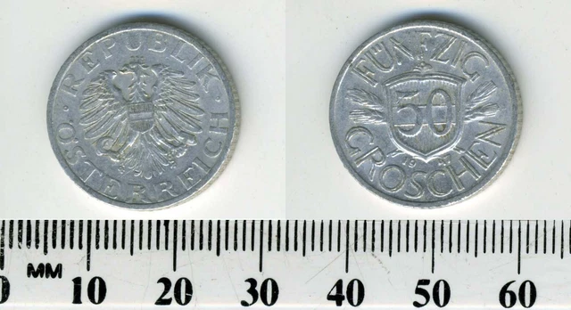 Austria 1947 - 50 Groschen Aluminum Coin - Imperial Eagle with Austrian shield 10