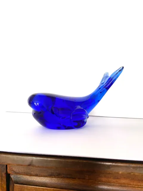 Colbalt Blue Art Glass Whale Paperweight