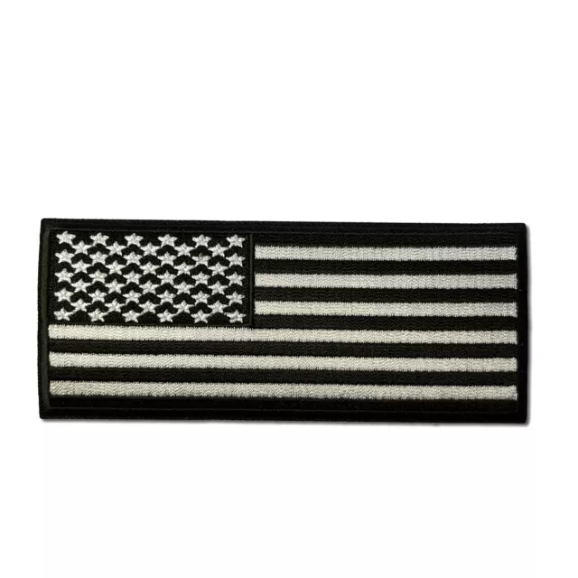 5" x 2" American US Flag Black & White Sew or Iron on Patch Biker Patch