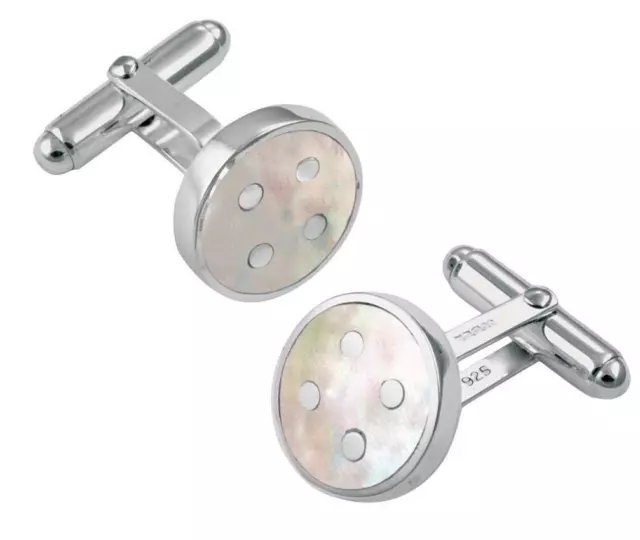 Button Design Torpedo Cufflinks 925 Sterling Silver English Hallmarks Set With