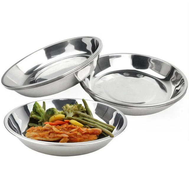 Piatto da tavola in acciaio da campeggio contenitore per cibo nuovo 17*2,2 cm e3h4
