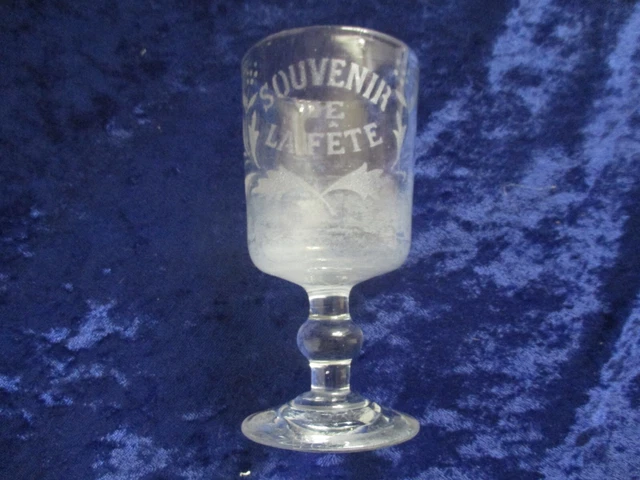 Verre gravé Souvenir de la Fête Mariage Communion Fiançailles  Vers 1880