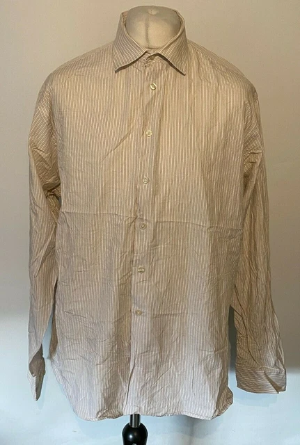 Calvin Klein Men's Shirt Orange Striped Long Sleeve 17.5" 36-37 100% Cotton