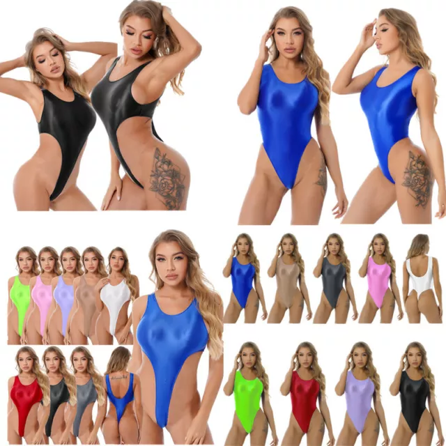 Sexy Womens Shiny One-piece Swimwear Bodysuit Monokini Bikini Beachwear Swimsuit
