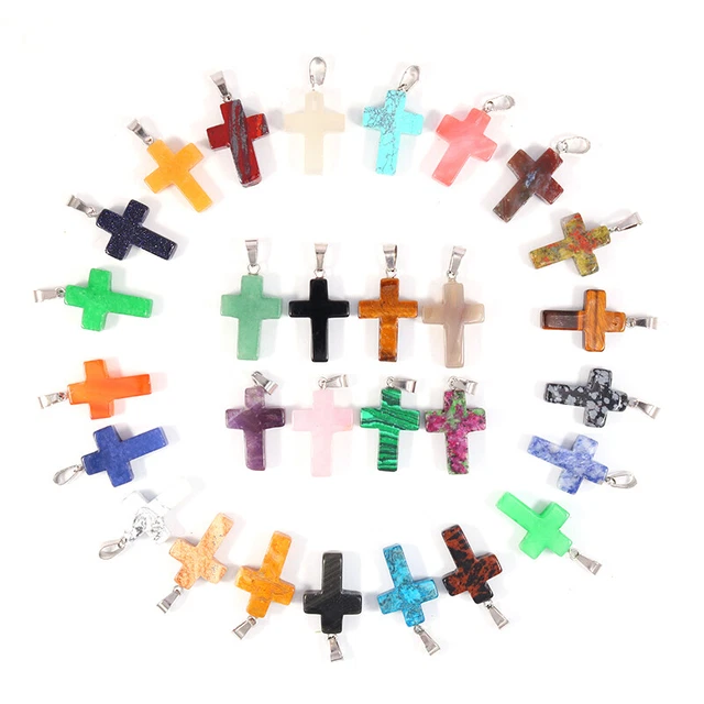 Natural stone cross pendant healing crystal reiki gemstone jewelry making 30pcs